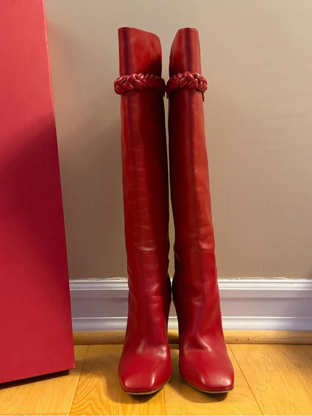 Valentino Garavani Knee-High Boots - Red Leather - EU 39.5 (US 9-9.5) - Picture 2 of 6